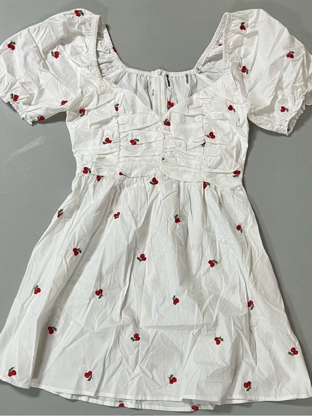 White Red Cherry Cherries Babydoll Mini Dress Size S 🍒✨ #cherry #dress #summer - Picture 3 of 5